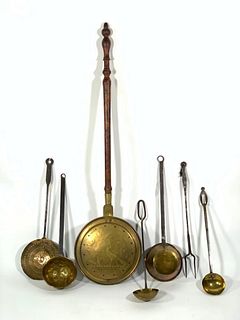 Assorted Lot of Brass and Cast Iron Utensils