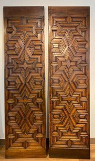Pair of Hispano Moresque Molded Wood Panel Doors,