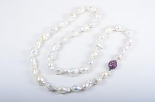 Baroque Pearl Ruby Clasp Necklace