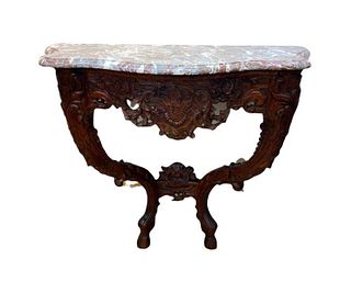 A Louis XV Carved Oak Marble Top Console Table, 18thc.