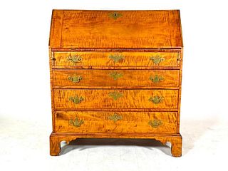 American Chippendale Tiger Maple Fall Front Desk, 18thc.