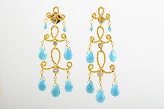 Turquoise Chandelier Gold Earrings