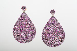 Large Pink Gemstone Paisley Shape Earrings
