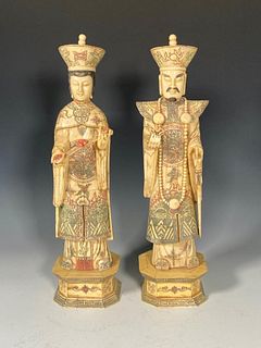 Pair of Bone Figures of an Emperor and Empress