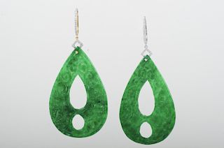Diamond Large Jade Pear Shape Earrings