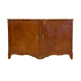 Antique French Parquetry Ormolu Marble Top Commode