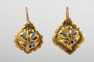 Antique Enamel Gold Earrings