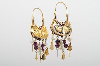 Antique Gemstone Gold Drop Earrings