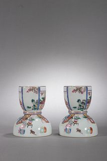 Pair Of Falangcai Glaze Figure Liquor Cups