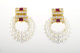 VCA Pearl Diamond Ruby Earrings