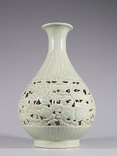 Openwork Celadon Glaze Lotus Vase