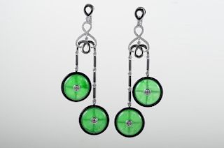 Diamond Green Onyx Drop Earrings