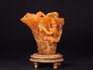 Carved Tianhuang Stone Dragon And Flower Cup