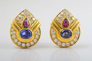 Ruby Sapphire Diamond Earrings