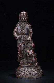 Painted Bronze Figure Of Arhat And Tiger