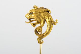 Gold Mythical Dragon Fish Hat Pin