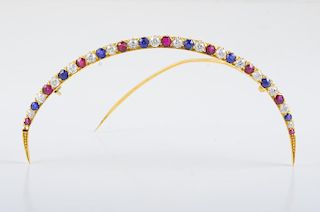 Victorian Tiffany Diamond Gem Set Crescent Pin