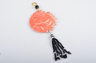 Carved Coral Sun Moon Pendant