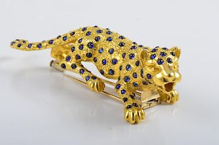 Gold Sapphire Panther Brooch