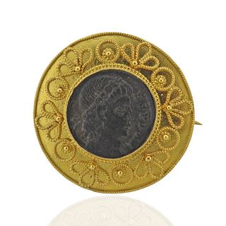 Castellani Ancient Roman Bronze Coin Gold Brooch