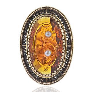 Antique 14k Gold Amber Pearl Ring
