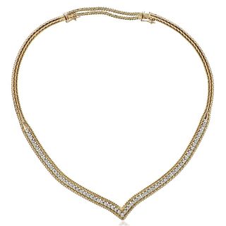 14k Gold 1980s Diamond V Necklace