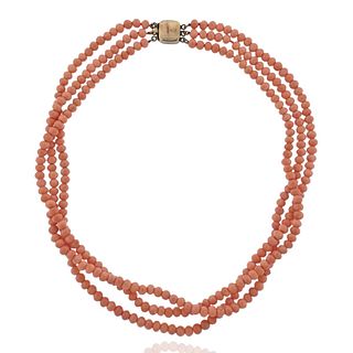 Antique Gold Filled Coral Bead Necklace