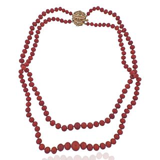 14k Gold Coral Bead Necklace