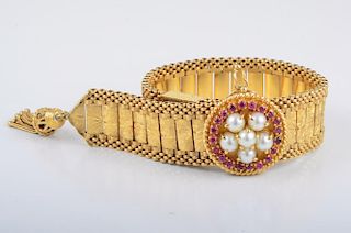 Gold Gem Set Hidden Watch Bracelet