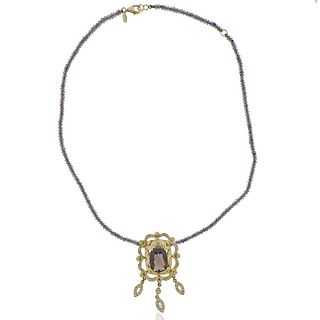 Doris Panos 18k Gold Topaz Diamond Pendant Necklace