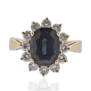 14k Gold Sapphire Diamond Cocktail Ring