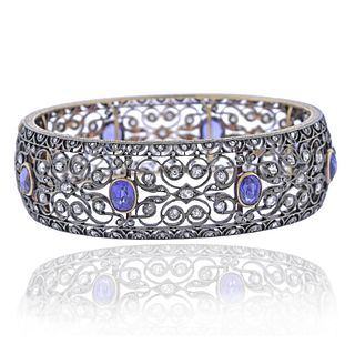 Sapphire Diamond Silver Gold Bangle Bracelet
