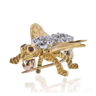 Tiffany & Co 18k Gold Diamond Ruby Bee Insect Brooch