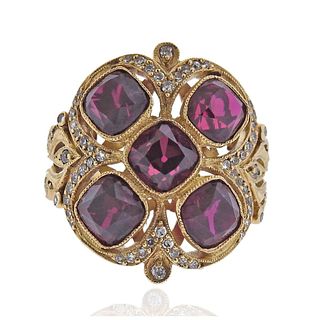 18k Gold Synthetic Ruby Diamond Ring