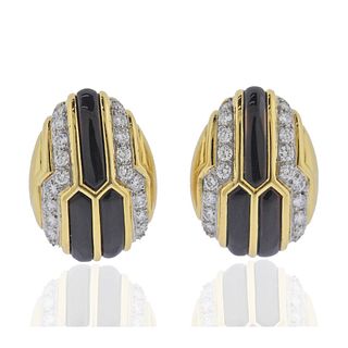 18k Gold Diamond Onyx Cocktail Earrings