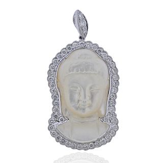 18k Gold Buddha Carved MOP Diamond Pendant