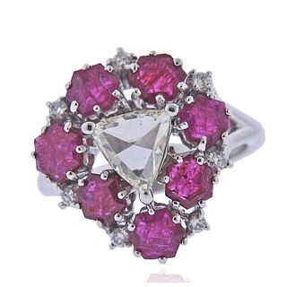 18k Gold Rose Cut Diamond Ruby Ring