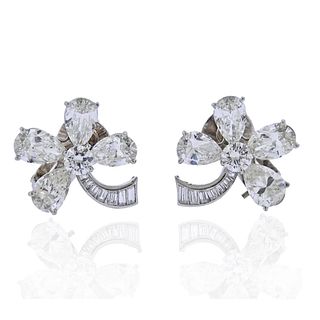Midcentury 10 Carat Diamond Platinum Flower Earrings