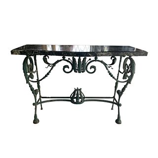 French Wrought Iron Marble Top Console Table