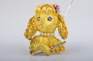 Amusing Gold Poodle Brooch