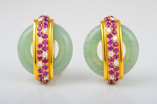 Cartier Jade Diamond Ruby Earrings