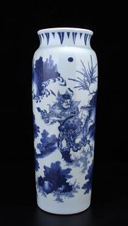 Blue And White Figure Story Rouleau Vase