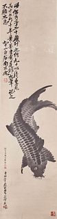 Qi Baishi, Chinese Fish Painting Paper Scroll