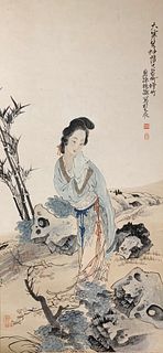 Xu Cao, Chinese Lady Painting Paper Scroll