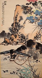 Pan Tianshou, Chinese Spring View Painting Paper Scroll