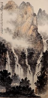 Fu Baoshi, Chinese Landscape Painting Paper Scroll