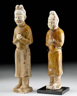 2 Chinese Tang Sancai Pottery Attendant Figures, TL'd