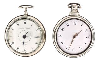 Lot of two large 19th century fusee pocket watches with silver pair cases