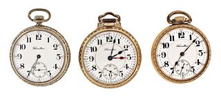 A lot of three 16 size Hamilton pocket watches