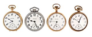 A lot of four 16 size Hamilton pocket watches